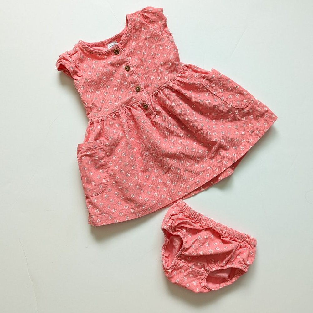 Baby Girls Cotton Floral-Print Corduroy Dress Carter's 9m EUC